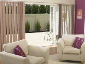 Light Vertical Blinds in lounge room Campbelltown